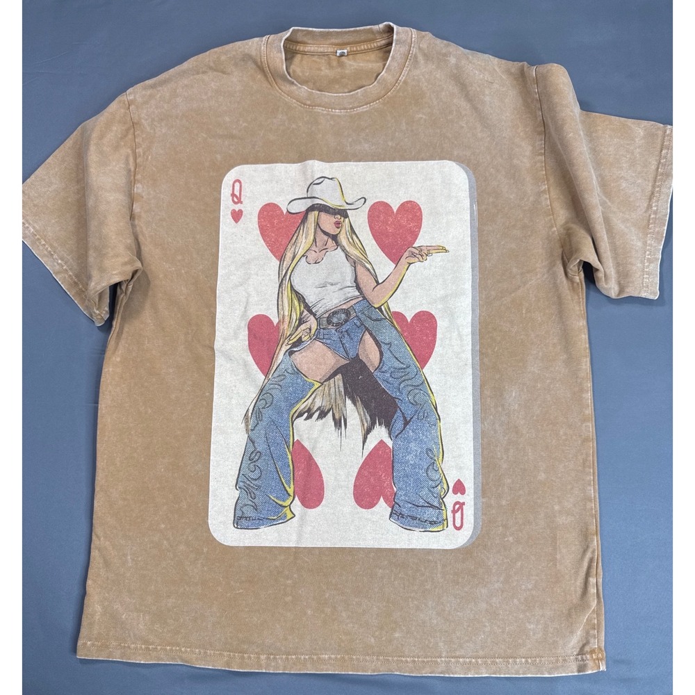Cowboy Carter Queen Of Hearts Graphic Tee Mineral Wash Western Shirt Size M